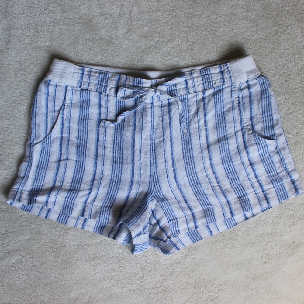 Blue and White Striped Linen Shorts